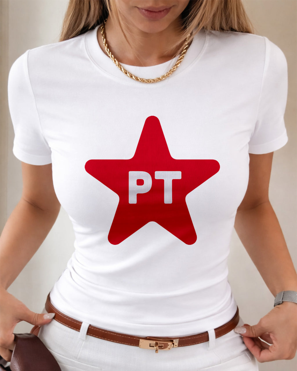 Camiseta Feminina Lula 2026 Estrela PT Brasil