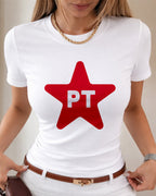 Camiseta Feminina Lula 2026 Estrela PT Brasil