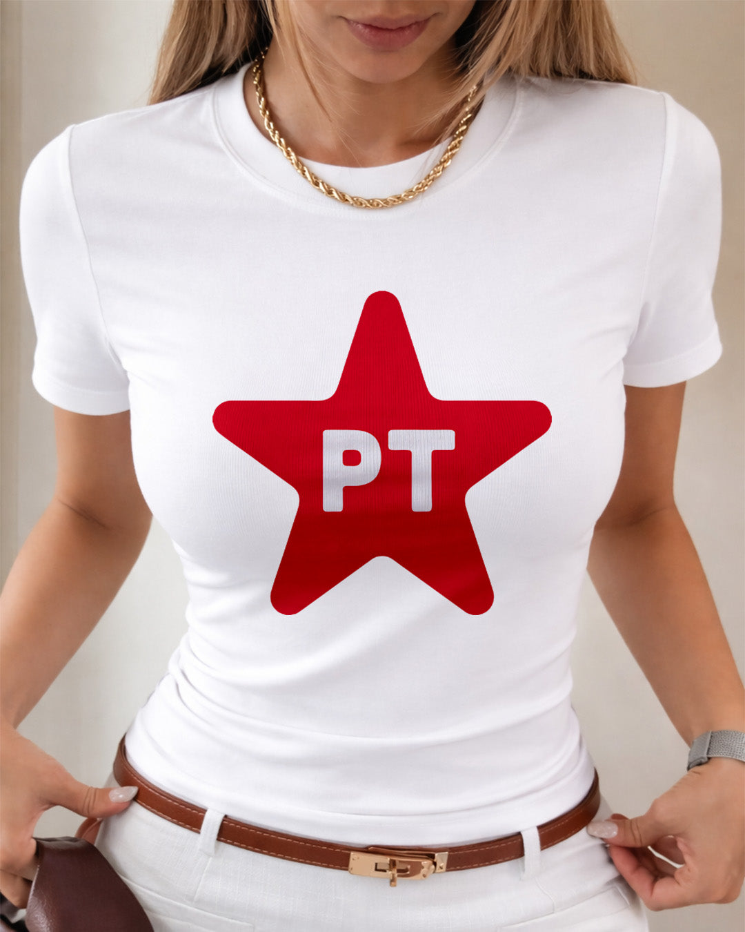 Camiseta Feminina Lula 2026 Estrela PT Brasil