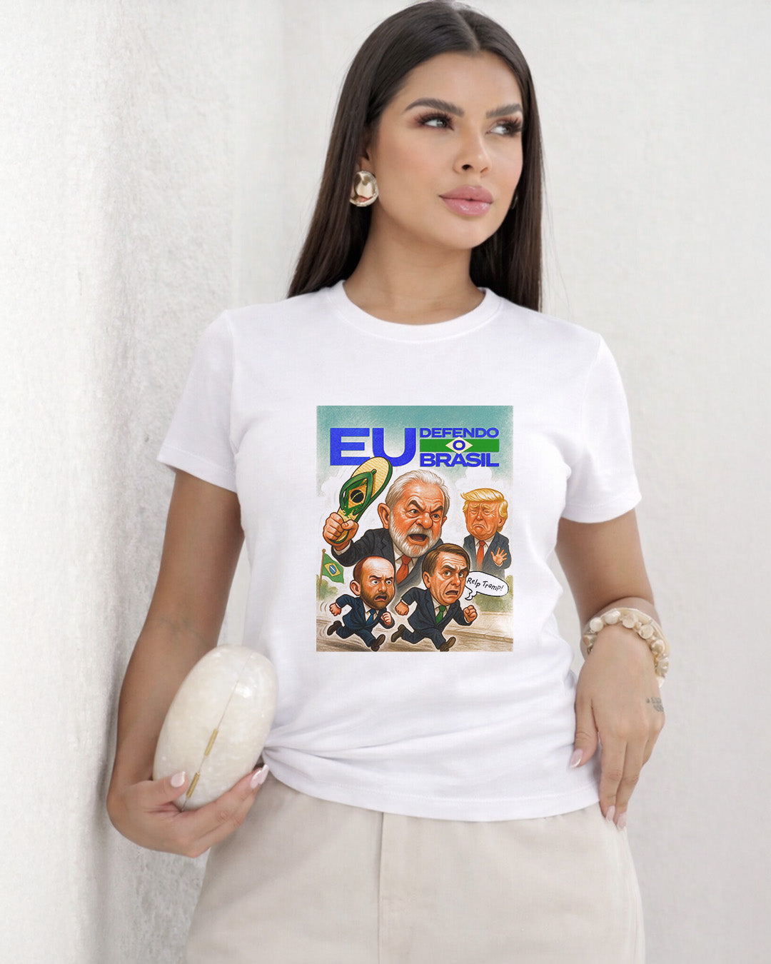 Camiseta Feminina Eu Defendo Brasil Lula 2026 Estampa
