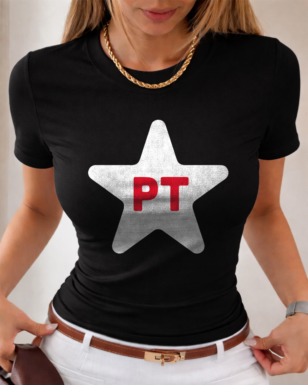 Camiseta Feminina Lula 2026 Estrela PT Brasil