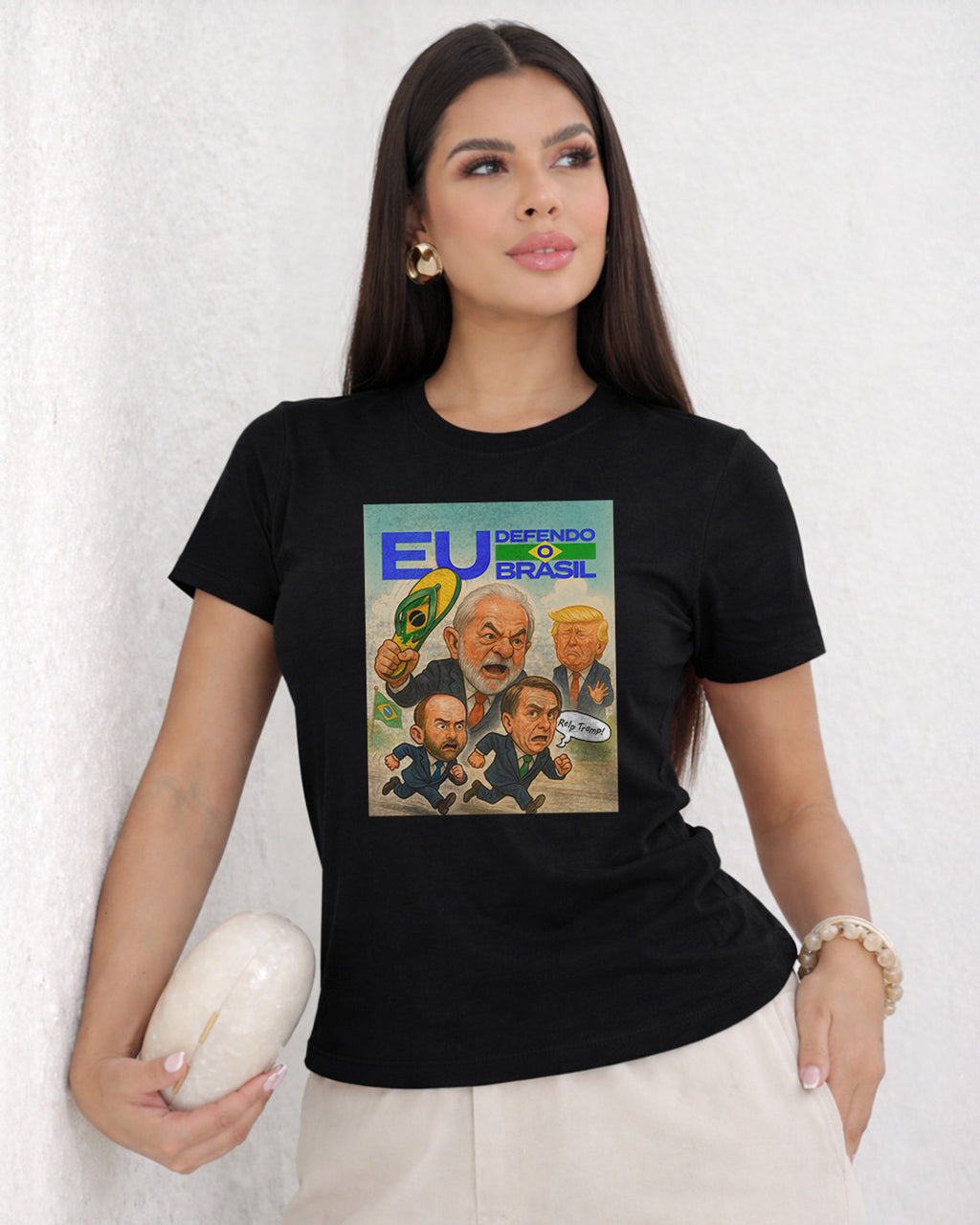 Camiseta Feminina Eu Defendo Brasil Lula 2026 Estampa