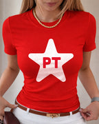 Camiseta Feminina Lula 2026 Estrela PT Brasil