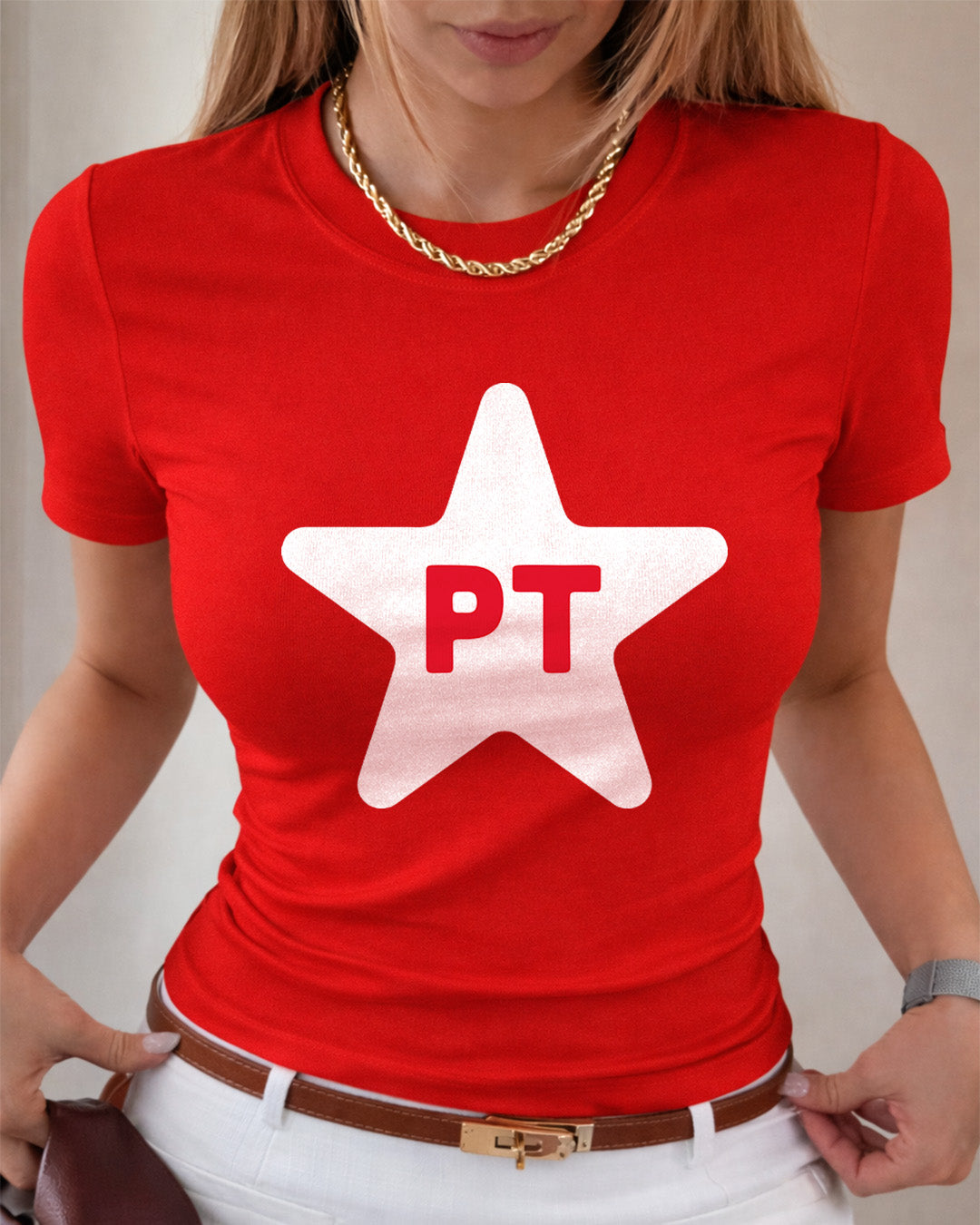 Camiseta Feminina Lula 2026 Estrela PT Brasil